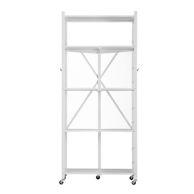 5-Tier Folding Metal Shelving Unit with Wheels - Heavy Duty Portable Storage Rack Organizer for Garage, Kitchen & Home Office