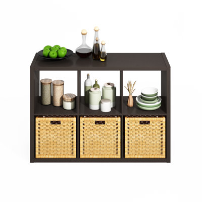 Furinno Hermite 6-Cube Open Shelves Kitchen Storage, Kitchen Island, Bakers Rack, Buffet Sideboard, Dark Oak