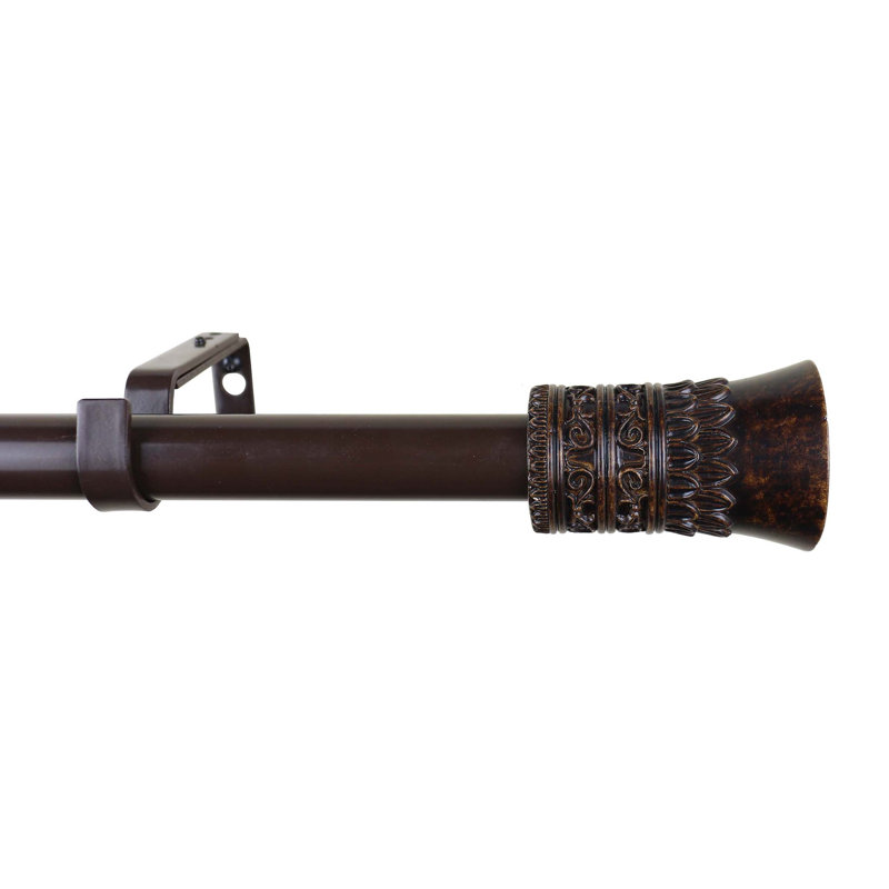 Kelleher Polyresin Adjustable Single Curtain Rod, 84" W x 6.75" D, Mahogany