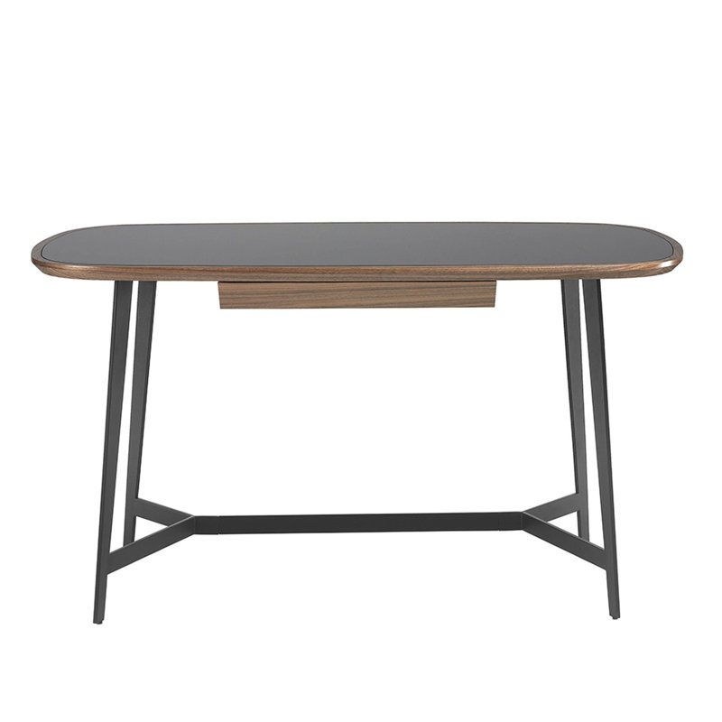 Writing desk black steel with black glass top