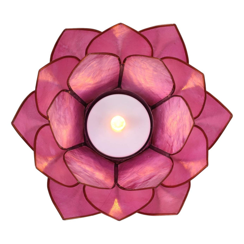 Petit porte-bougie en plastique Capiz, Rose