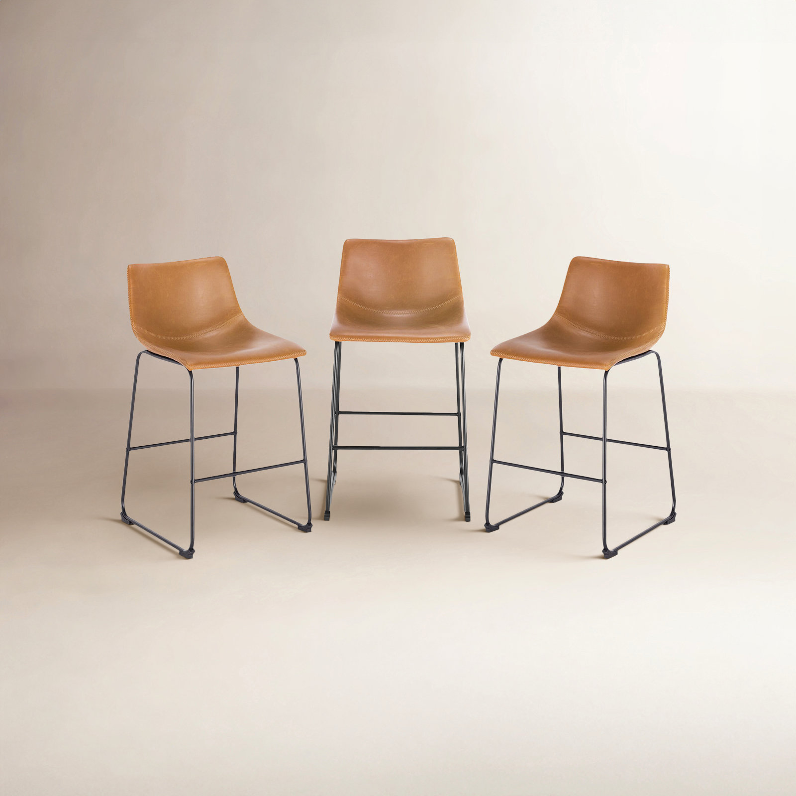 Bela 24" Bar Stool, Tan Faux Leather