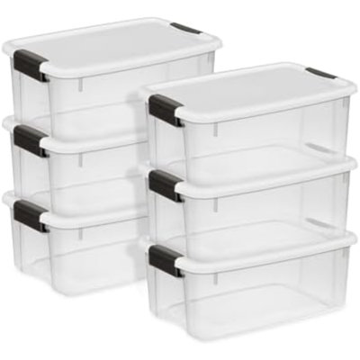 6-Pack  Latching Box, Storage Bins With Lids, Clear Plastic, 18 Quart - Heavy-Duty Organizing Containers For Closet, Bathroom, And Office