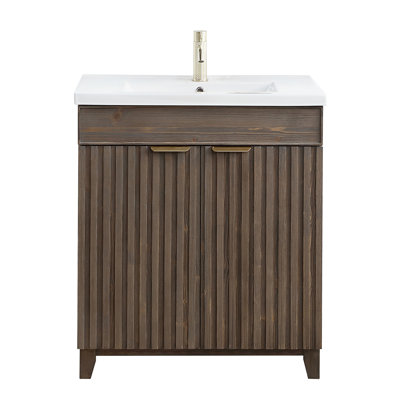 Meuble-lavabo sur pied simple 29,9 po avec plateau en céramique Dansfield