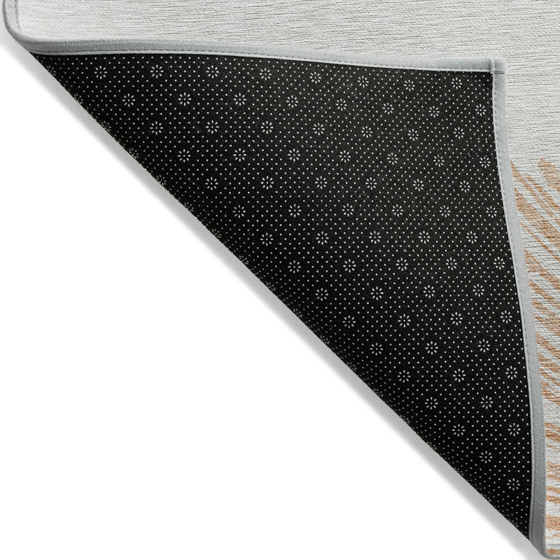 Tapis d'intérieur rond lavable abstrait saumon et ivoire 8 pi