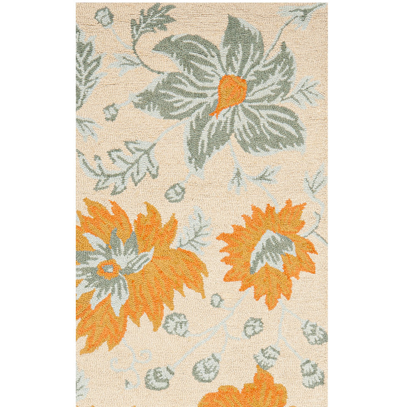 Tapis ivoire en laine crocheté à la main à motif floral Jahiem, Tapis de couloir 2 pi 3 po x 8 pi