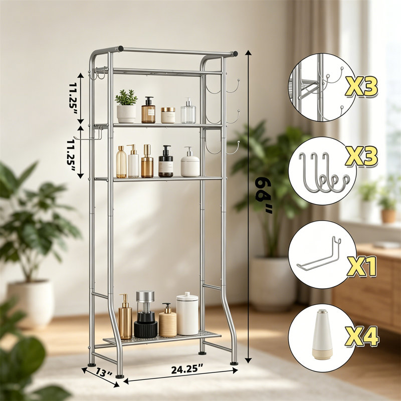 Support de rangement de toilette à 3 niveaux, Silver