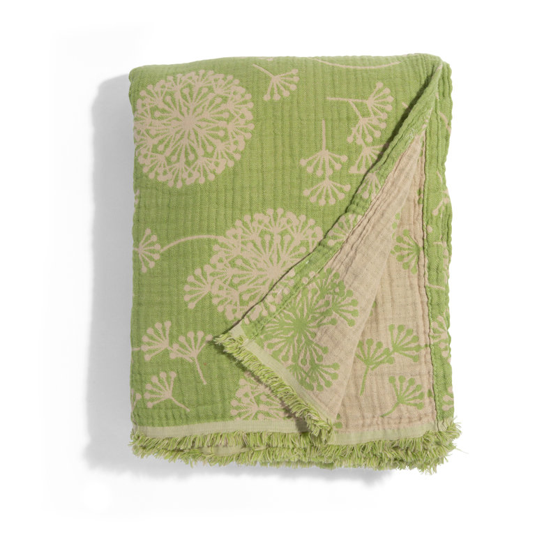 Olive and Beige Cotton Reversible Throw Blanket