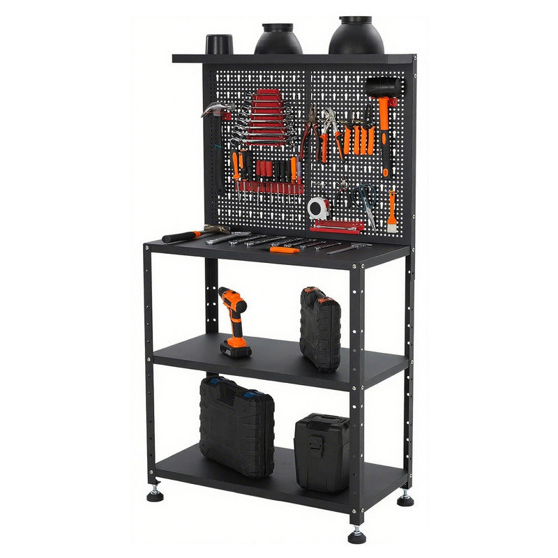Établi 32/47 po avec panneau perforé, banc de travail en acier robuste de 200 lb avec outils de suspension