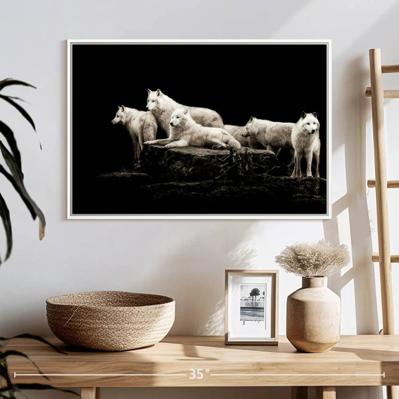 Loups blancs, Cadre flottant blanc, 25 po x 17 po