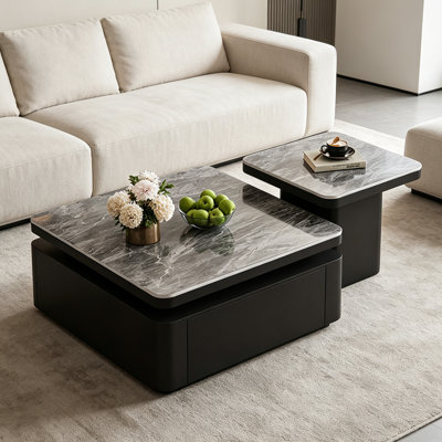 Ensemble de table basse carrée en pierre italienne