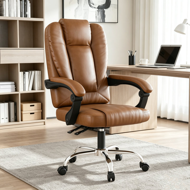 Ergonomic Mid-Back Swivel Office Chair, Executive Chair with Adjustable Lumbar Support, Soft Padded Armrests, Faux Leather