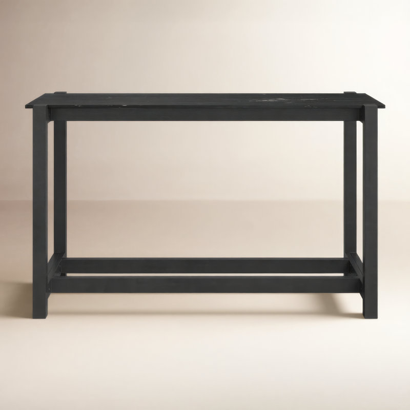 Kazu Lisbon Genuine Marble Dining Table, Polished Black Marble/Worn Black Mango, 36”H x 70”L x 26”W