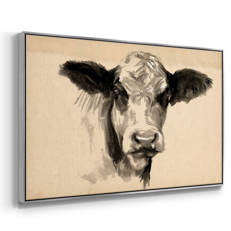 Vache gris anthracite II, H 25 po x l 37 po x P 2 po, Encadrement argenté