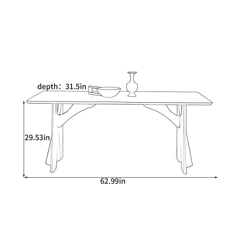 Retro simple style rectangular dining table, 29.53"H x 62.99"L x 31.5"W