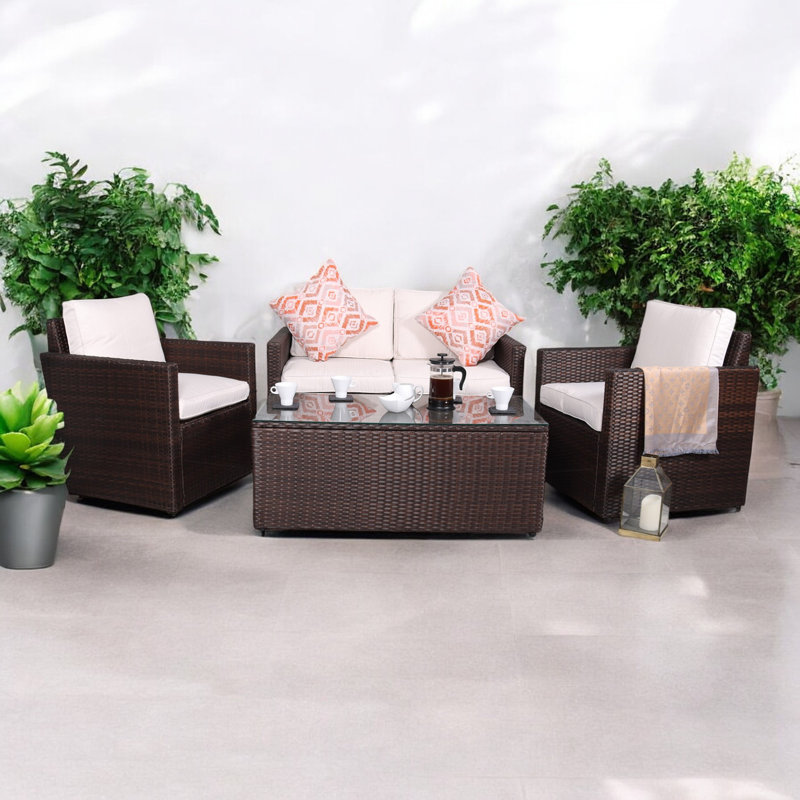 Berlin 2 Seater sofa Set 4 Person with Cushions, White, Brown