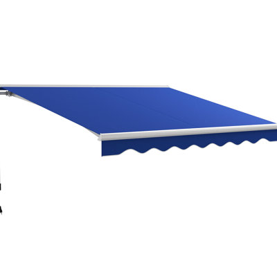 Blue Electric Balcony Awning 13' X 10', Retractable With Led Lights. Uv40+ Sun Shelter. Remote & Crank Controlled, 45 - 85 Adjustable For Patio, Yard, Deck 10' Lights Shade Balcony, Deck, Blue, Manual