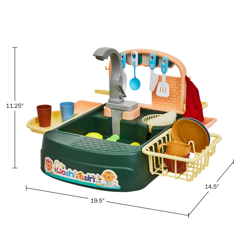 Play Kitchen Set for Kids – Functional Sink Water Toy with Automatic Cycling System – Dishwashing Playset with Fun Accessories by Hey Play