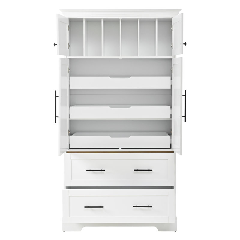 Garde-manger avec 2 armoires et tiroirs, Blanc