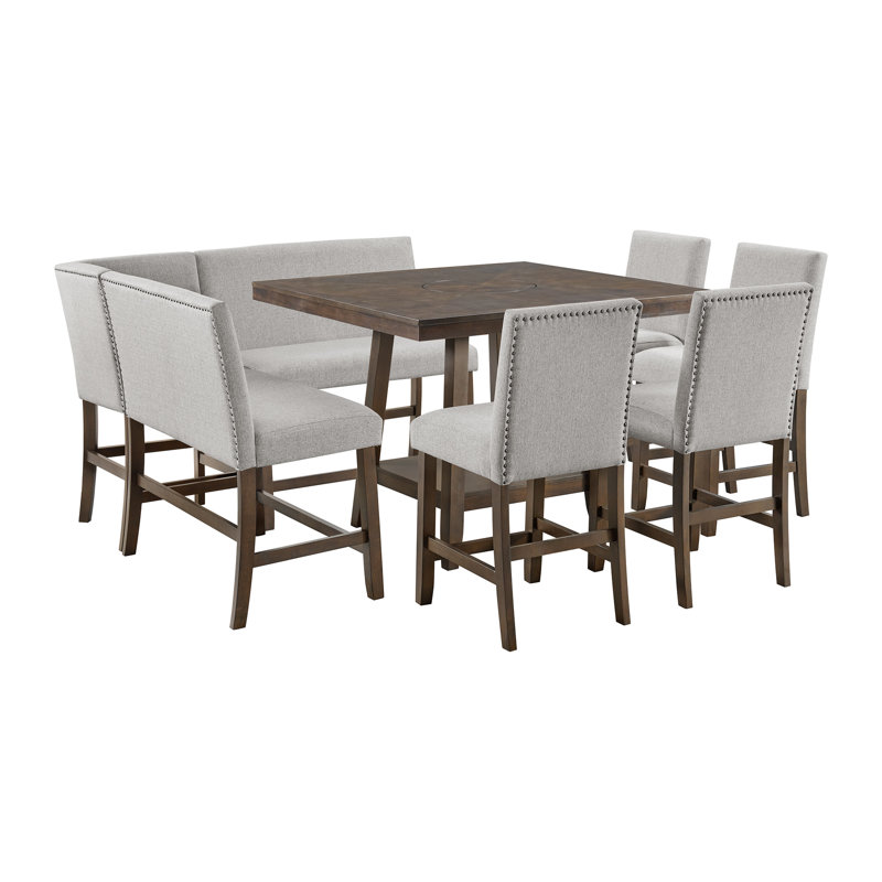 Ensemble de salle à manger à hauteur de comptoir 8 pièces Goodloe - table, quatre chaises et banc complet, Brun