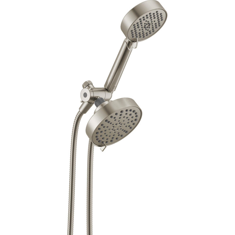 Round 2-in-1 Dual Shower Head with 5-Setting HandHeld Spray 1.75 GPM Spotshield Brushed Nickel
