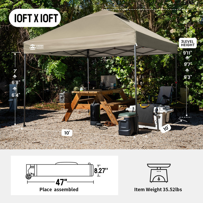 10 Ft. W x 10 Ft. D Outdoor Pop Up Canopy Tent with One Push Setup Khaki, Khaki