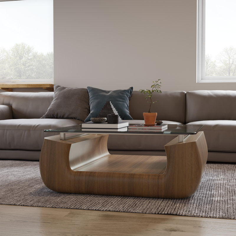 42.52" Square Wood & Glass Coffee Table with Drawer