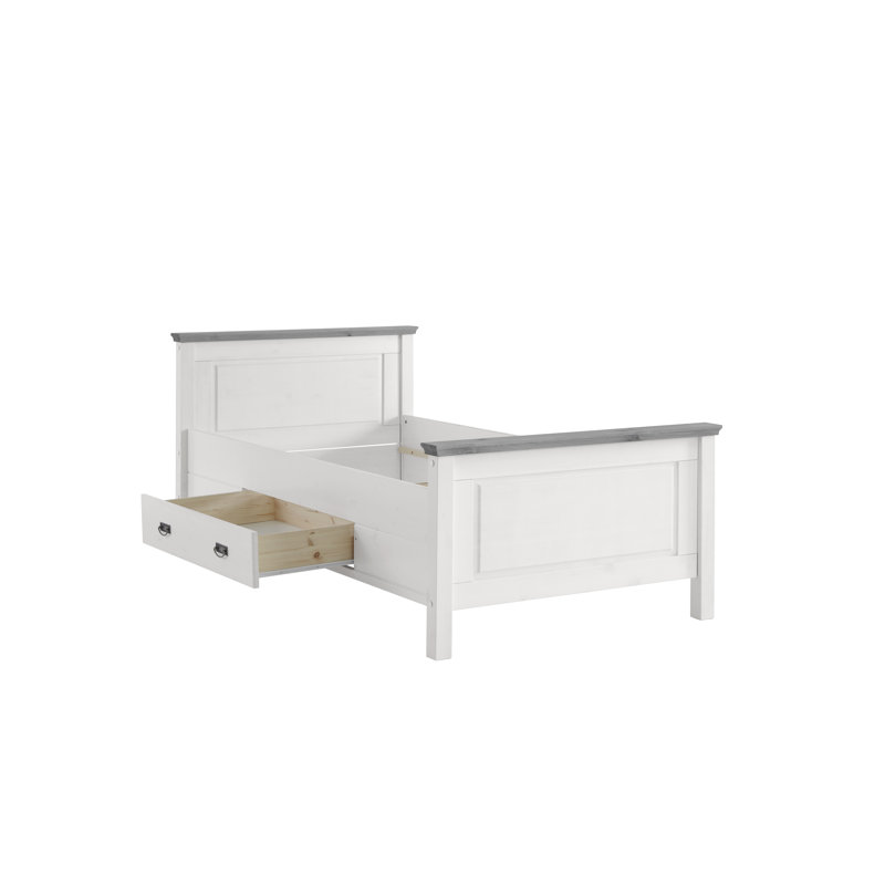 Solid Wood Storage Bed, 100 x 200 cm, White/Grey
