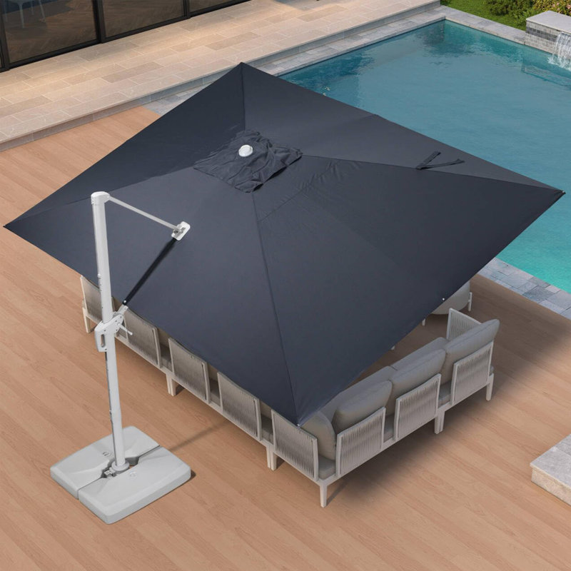 Grand parasol rectangulaire gris en porte-à-faux rectangulaire avec base blanche 10 pi x 13 pi Pole, Gris