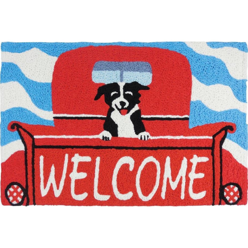 Tapis intérieur / extérieur rouge touffeté à la main Ortonville Welcome Pup Scatter