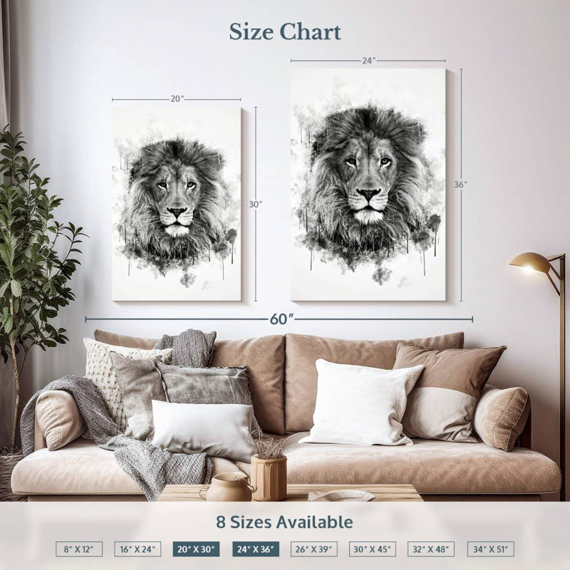 Brampt Lion Head Black And White, 36" H x 24" W