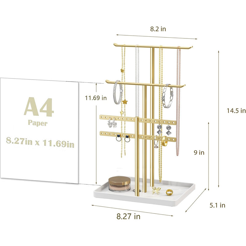 14,5 pouces organisateur de support de bijoux, support de tour de bijoux robuste pour 80 bracelets de colliers de boucles d'oreilles, support de rangement de bijoux