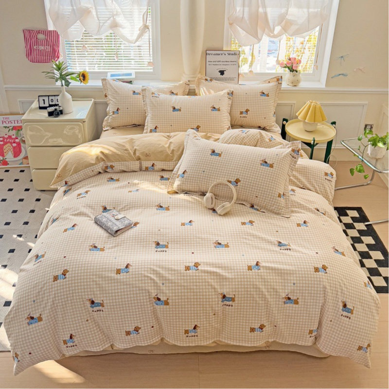 Ensemble d'édredon Grid, Édredon simple + 1 taie d'oreiller standard, Beige