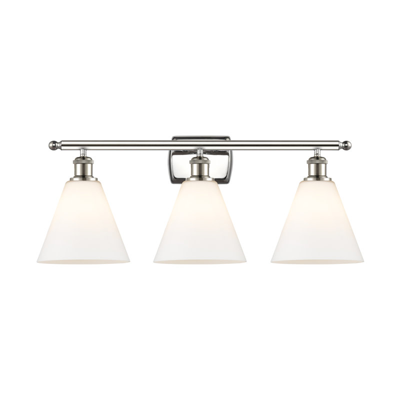 Éclairage pour salle de bain 3 lumières Harini, Blanc mat, Incandescente, Nickel poli