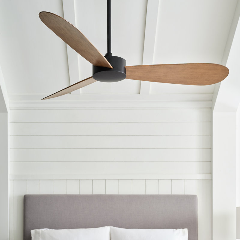  Ventilateur de plafond intérieur Paddle Smart 52 avec tige filetée, pales en chêne ABS et télécommande portable, Nuit noire