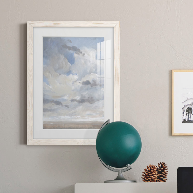 Ciel bleu I - peinture encadrée, Cadre blanc, H 24 po x l 20 po x P 1 po