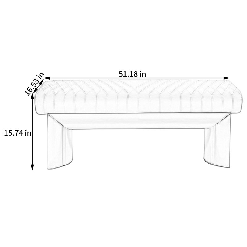 Banc rembourré en cuir léger et luxueux, H 15,74 po x l 51,18 po x P 16,53 po