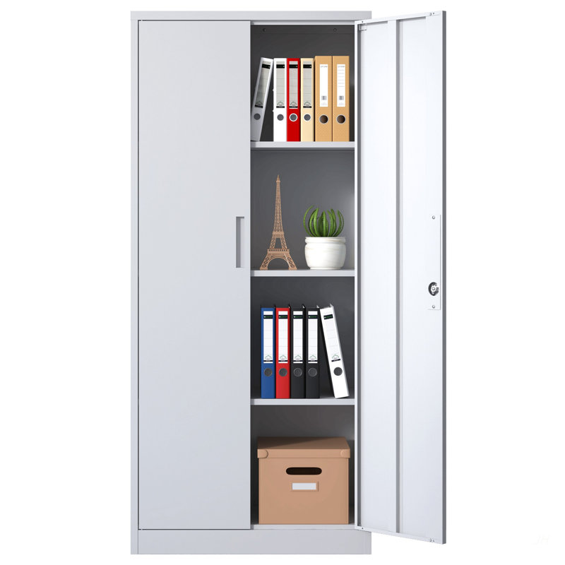Armoire de rangement en métal 71 po H, armoire verrouillable en acier à outils blanc avec portes et 4 tablettes réglables, armoires hautes pour systèmes de rangement de garage