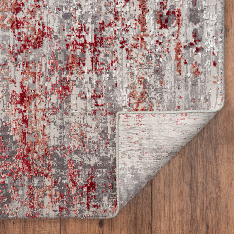 Evgenii Viscose Indoor Rug, Runner 2'6" x 10', Gray/Red