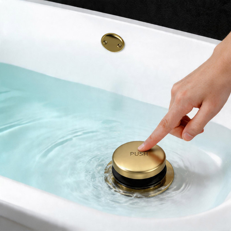 All Metal Tip-toe Bathtub Drain Kit With Two-hole Overflow Faceplate, Universal Fine & Coarse Thread Assembly, Fits Most Bathtubs, Brushed Gold