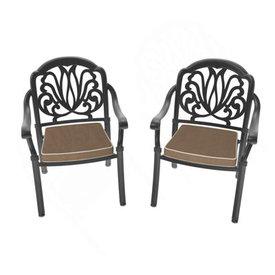 Chaise de patio en fonte d'aluminium 2 pièces avec structure et coussins noirs