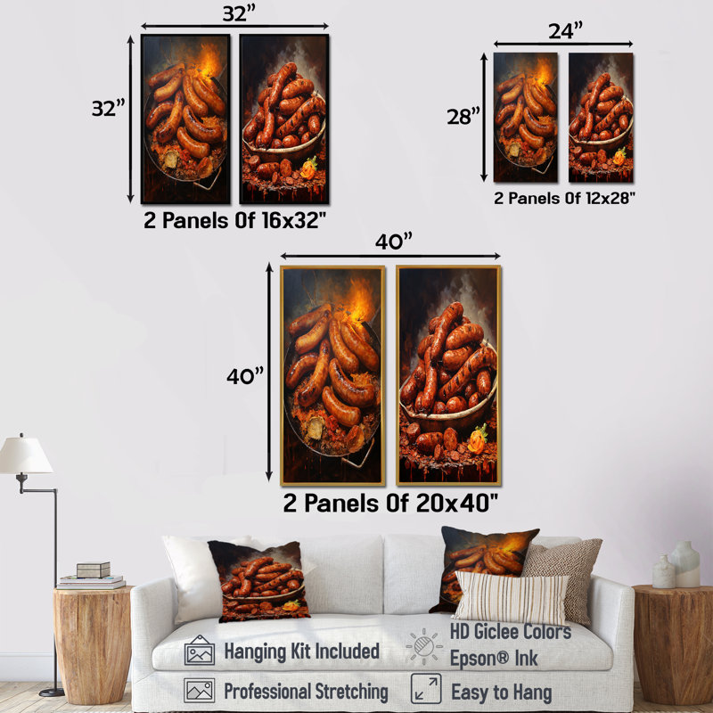 Saucisse saga déjeuner - ensemble de 2 reproductions d'art sur toile, H 28 po x l 25 po, Toile tendue