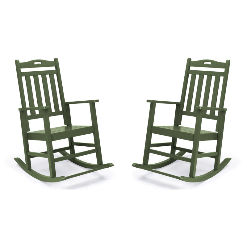 Chaises berçantes de patio en bois massif avec repose-pieds (ensemble de 2), Vert