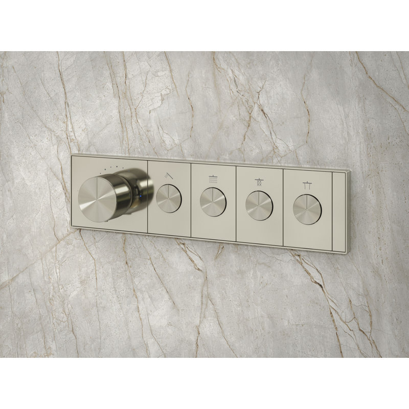 Anthem Four-Outlet Thermostatic Valve Control Panel With Recessed Push-Buttons, Vibrant Polished Nickel