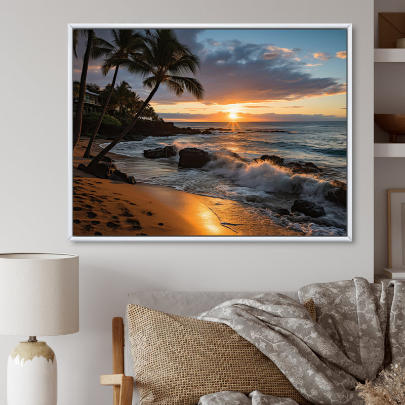 «Aloha Tropical Dreamscape I - Maui», art mural, H 24 po x l 32 po x P 1 po, Cadre flottant brun