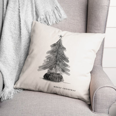 Neutral Christmas Tree Outdoor Throw Pillow