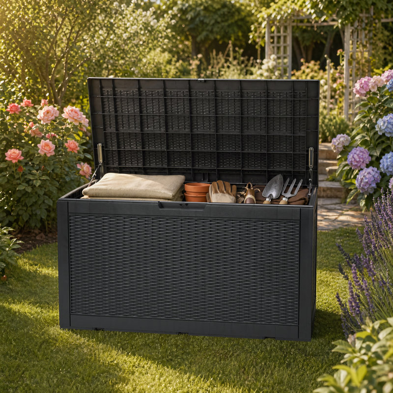 130 Gal Weatherproof Lockable Deck Box with Seat, null