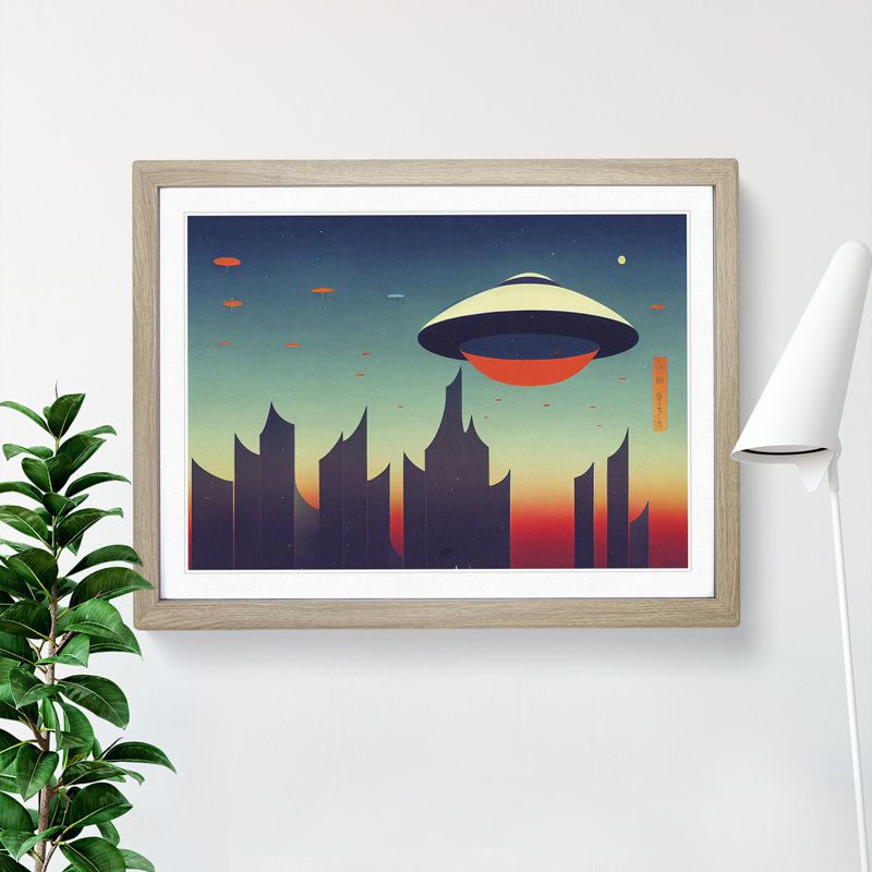 UFO Art Vol.2 1 Piece Single Picture Frame Wall Art, 46cm H x 64cm W x 2cm D, Oak Framed
