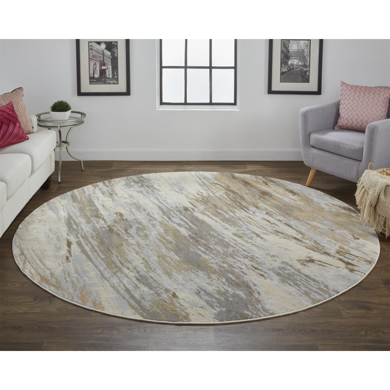 Tapis ivoire à motif abstrait Carbry, Tapis de couloir 2 pi 6 po x 8 pi