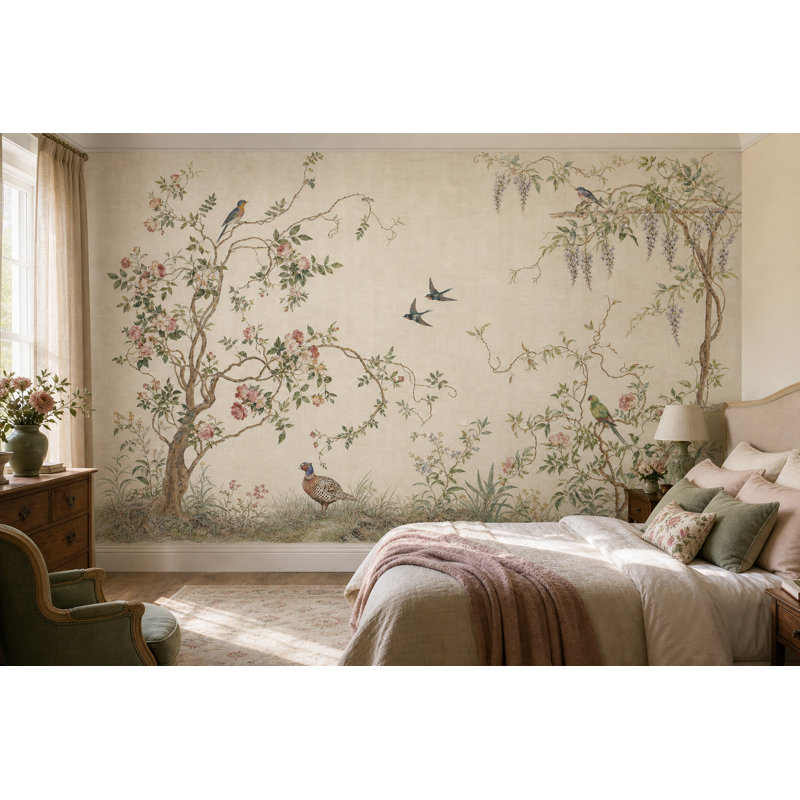 Papier peint botanique chinois discret, 160"x108", Textured Non-Pasted